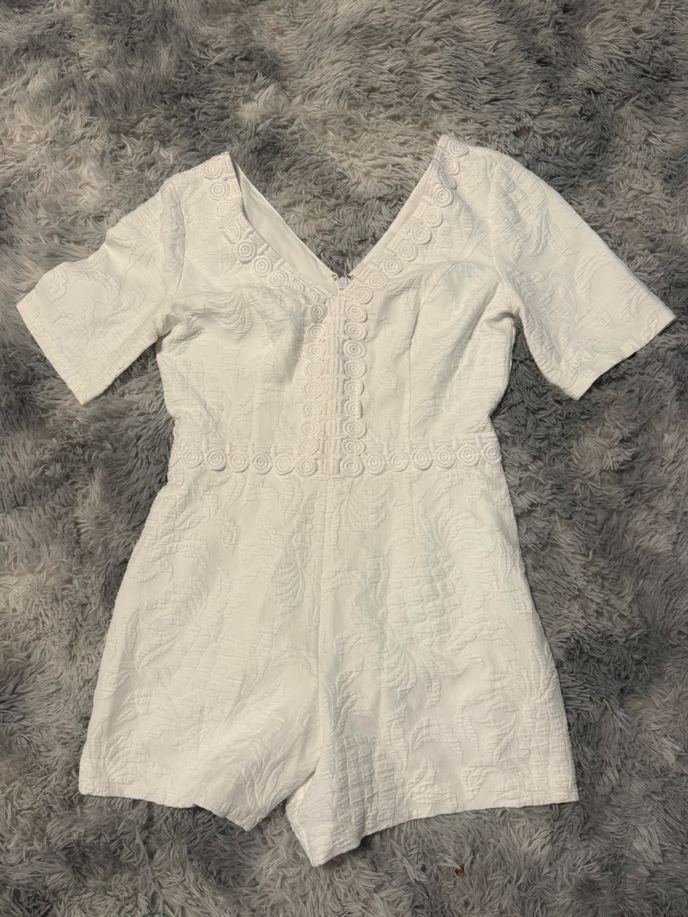 Lilly Pulitzer White Embossed Short-Sleeve Romper with Trim